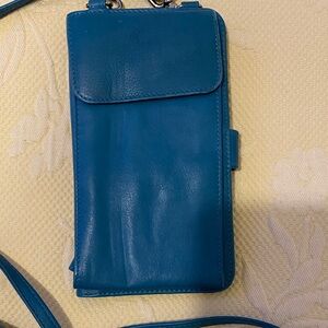 Teal Very Soft Leather Crossbody Phone Bag, nice condition